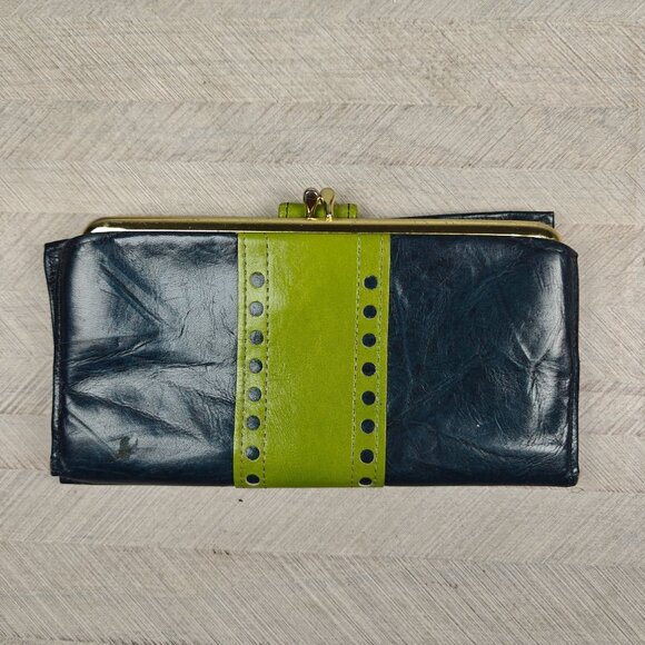 Vintage Rolfs Women's Genuine Leather Wallet Blue Green Cowhide Clutch Coin - Picture 2 of 8